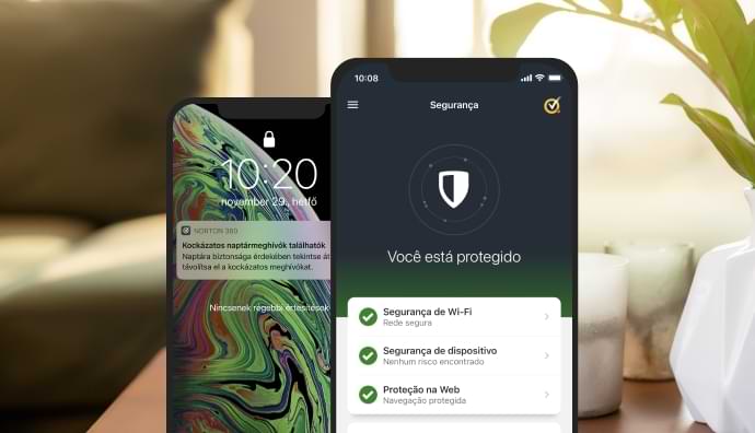 Aplicativo Mobile Security exibido em dois dispositivos móveis